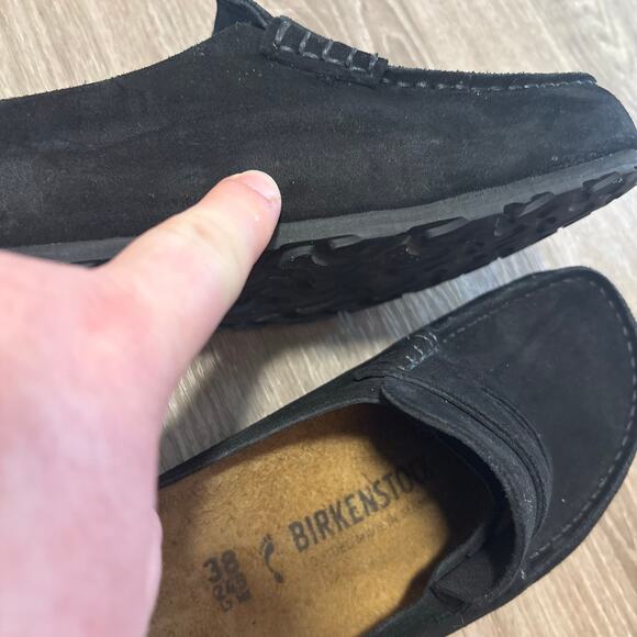Birkenstock Naples Wrapped Black Suede Clogs Mule Loafers 38 Narrow Worn x2 - Picture 8 of 12